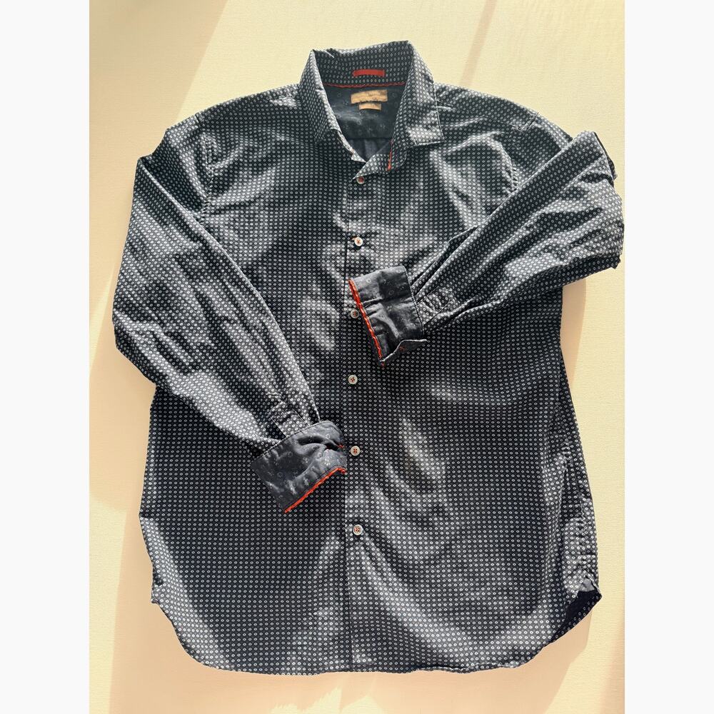 Denim & Flower Ricky Singh Shirt Men's L Slim Fit Blue Micro Print Cotton